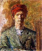 Zygmunt Waliszewski Self-portrait in red headwear Sweden oil painting artist